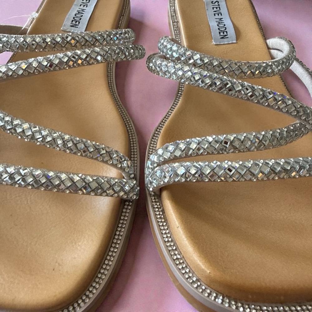 Steve Madden Silver Rhinestone Strappy Sandals